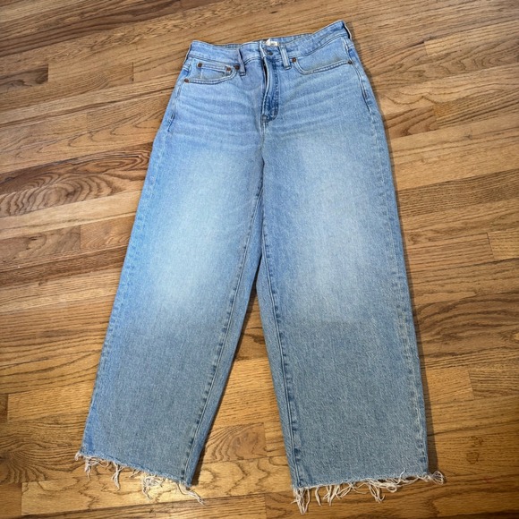 Madewell Denim - Madewell Curvy Perfect Vintage Wide-Leg Crop Jean Light Wash Raw Hem 28